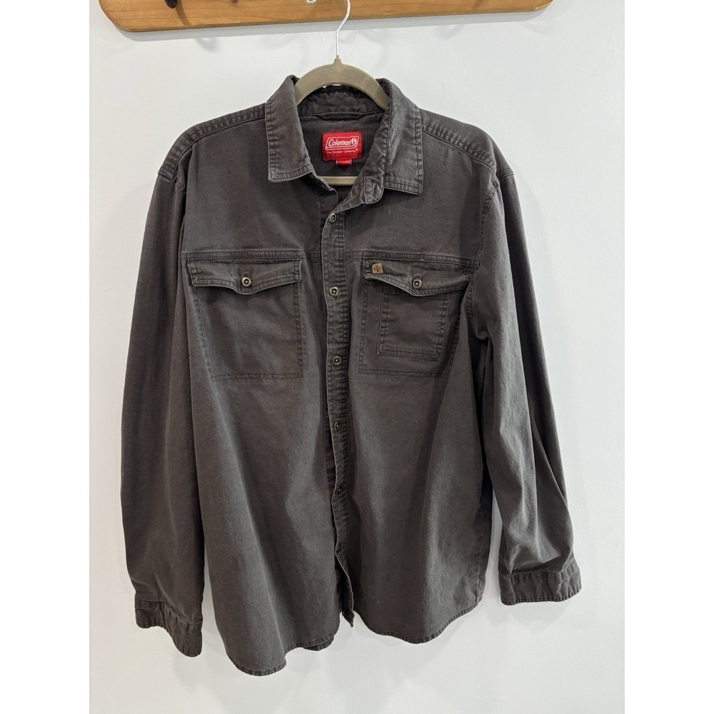 Coleman Men's XL Gray Canvas Button Up Shirt Long Sleeve Workwear Grunge